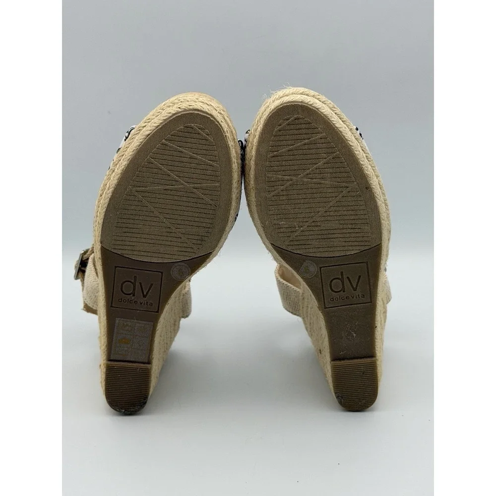 DV Dolce Vita Black White Tropical Espadrille Wedge Sandals Ankle Strap Sz 6